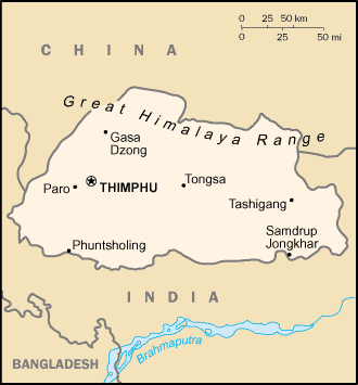 Mapa: Bhután